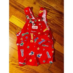 Liberty Overalls 24M Red Handy Man Tool Print Vintage Kids Shortalls Made in USA